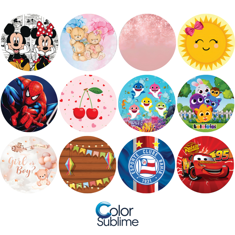 Kit 12 Capas Painéis Redondos Mesa Sublimado C/ Elástico 50×50Cm  VARIAÇÃO - 02/21