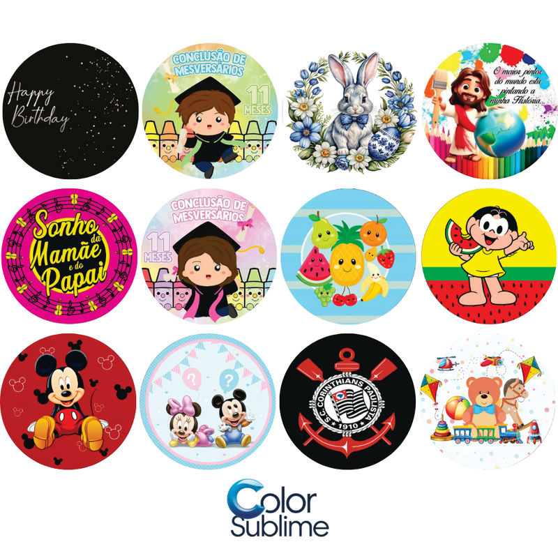Kit 12 Capas Painéis Redondos Mesa Sublimado C/ Elástico 50×50Cm  VARIAÇÃO - 05/24