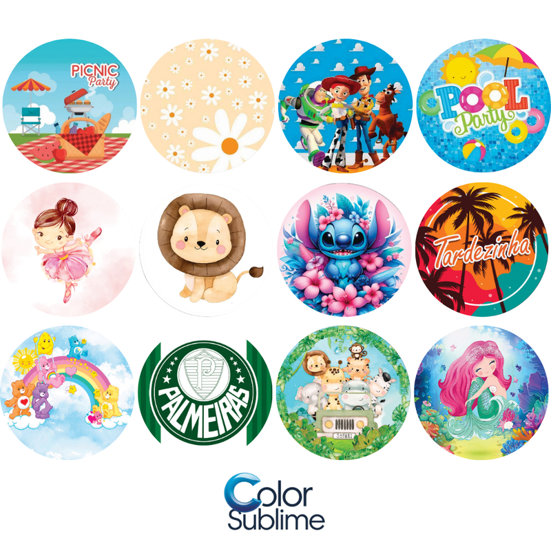 Kit 12 Capas Painéis Redondos Mesa Sublimado C/ Elástico 50×50Cm  VARIAÇÃO - 06/25