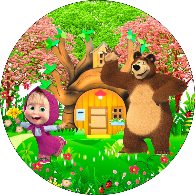 Capa Painel Redondo Mesa Masha e o Urso Sublimado C/ Elástico 50×50Cm 04