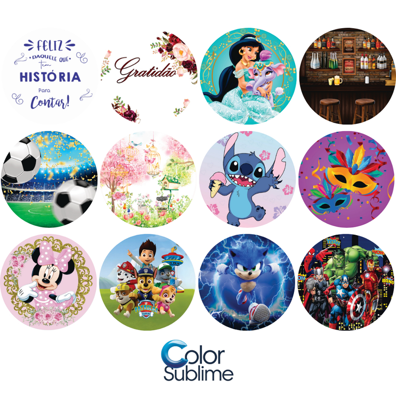 Kit 12 Capas Painéis Redondos Mesa Sublimado C/ Elástico 50×50Cm  VARIAÇÃO - 07/26