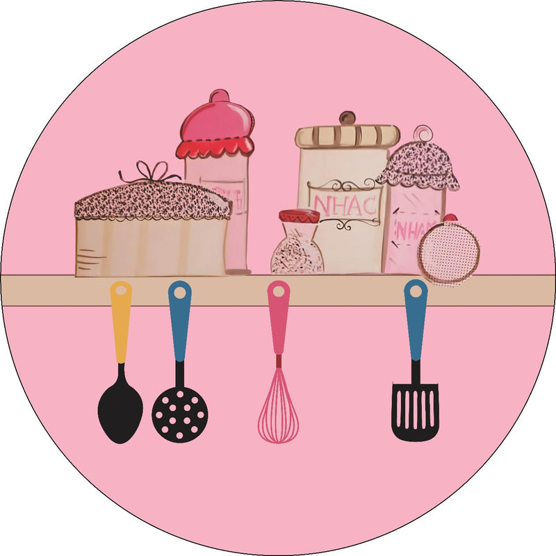 Capa Painel Redondo Mesa Chá de Cozinha Sublimado C/ Elástico 50×50Cm 01
