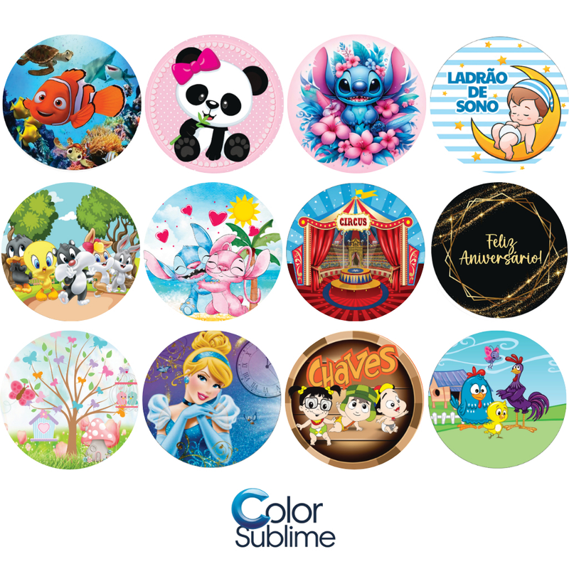 Kit 12 Capas Painéis Redondos Mesa Sublimado C/ Elástico 50×50Cm  VARIAÇÃO - 12/31