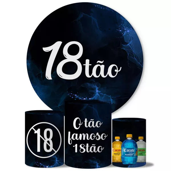 Kit Painel Redondo e Trio Capas Cilindro Sublimado 18 Anos