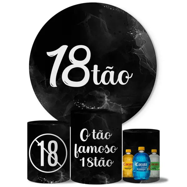 Kit Painel Redondo e Trio Capas Cilindro Sublimado 18 Anos