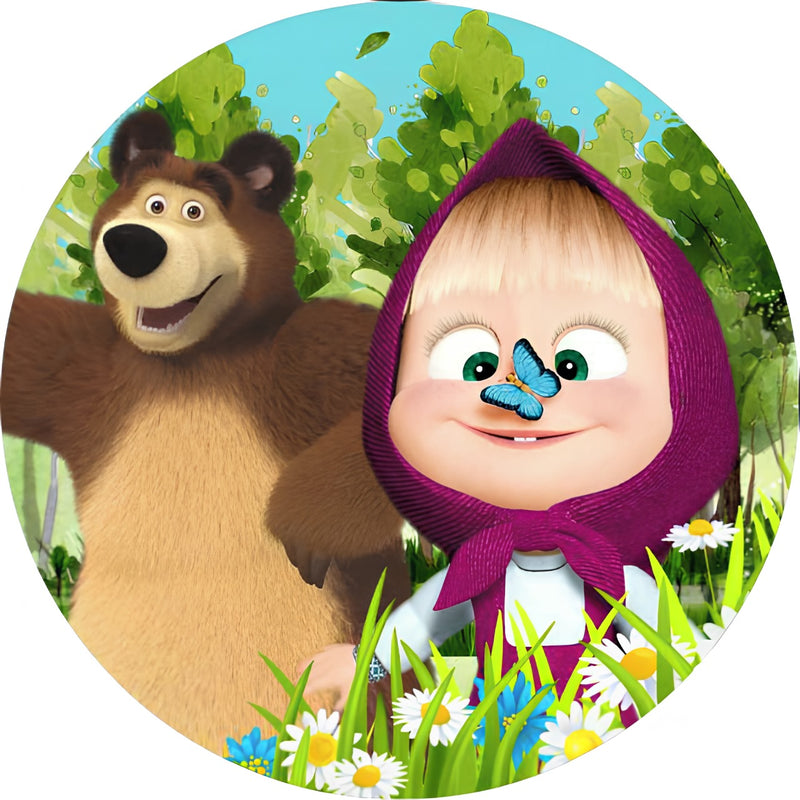 Capa Painel Redondo Mesa Masha e o Urso Sublimado C/ Elástico 50×50Cm 07