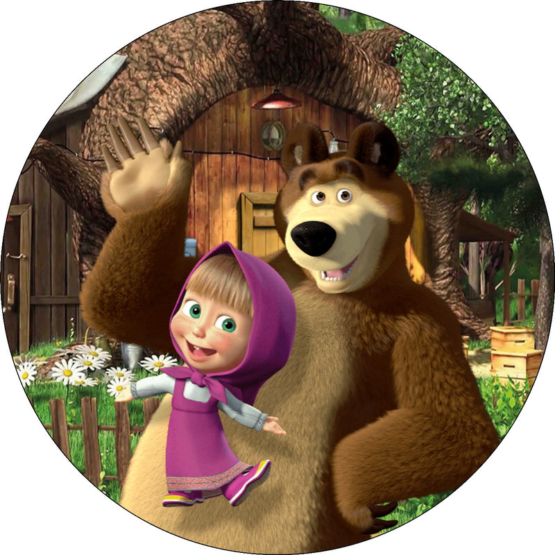 Capa Painel Redondo Mesa Masha e o Urso Sublimado C/ Elástico 50×50Cm 06