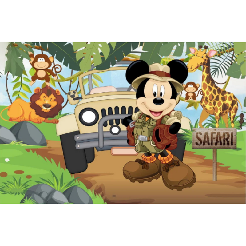 Fundo Fotográfico Tecido Sublimado Gigante 3D Mickey Safari
