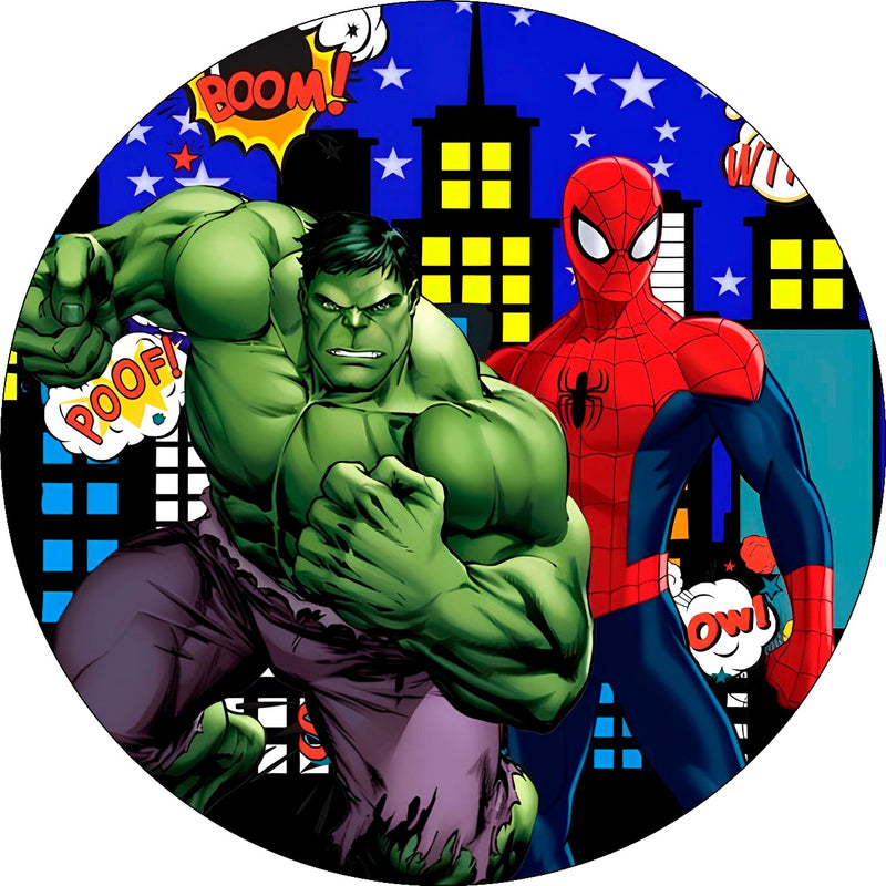 Capa Painel Redondo Mesa Homem Aranha e Hulk Sublimado C/ Elástico 50×50Cm 01