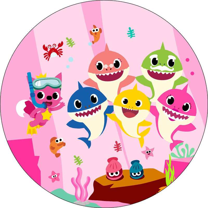Capa Painel Redondo Mesa Baby Shark Rosa Sublimado C/ Elástico 50×50Cm 01