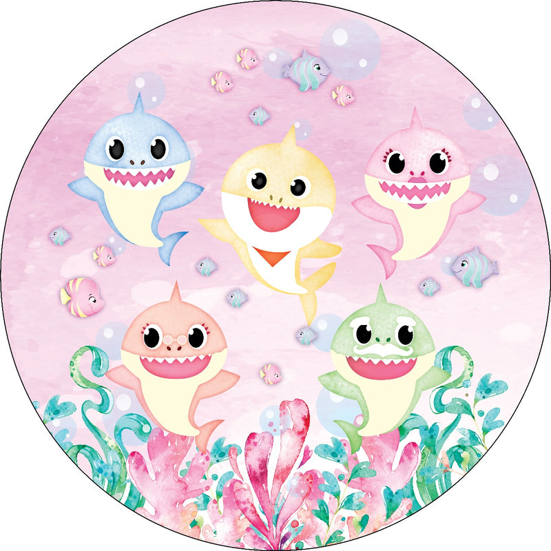 Capa Painel Redondo Mesa Baby Shark Rosa Sublimado C/ Elástico 50×50Cm 02