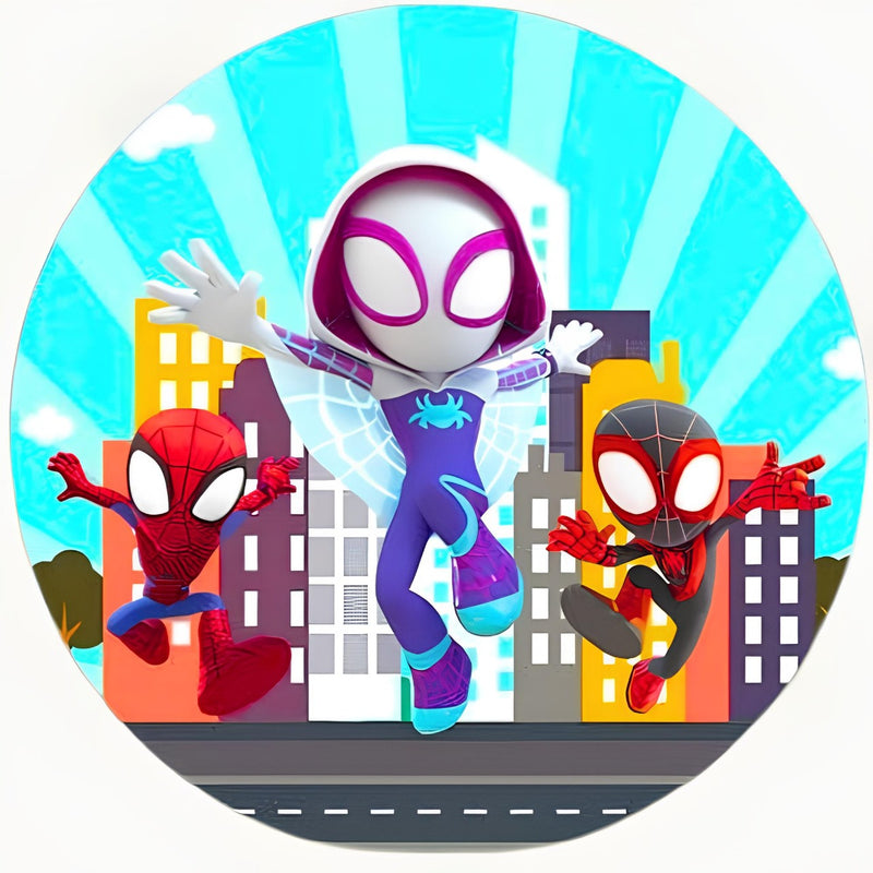 Capa Painel Redondo Mesa Spidey seus Amigos Sublimado C/ Elástico 50×50Cm 01