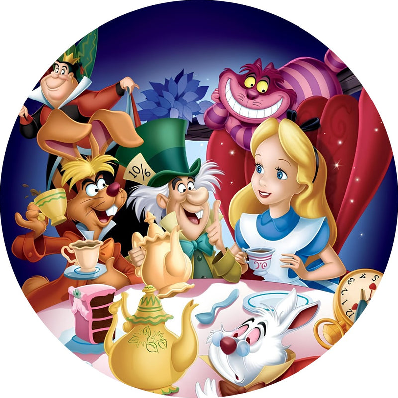 Capa Painel Redondo Mesa Alice no País das Maravilhas Sublimado C/ Elástico 50×50Cm 01