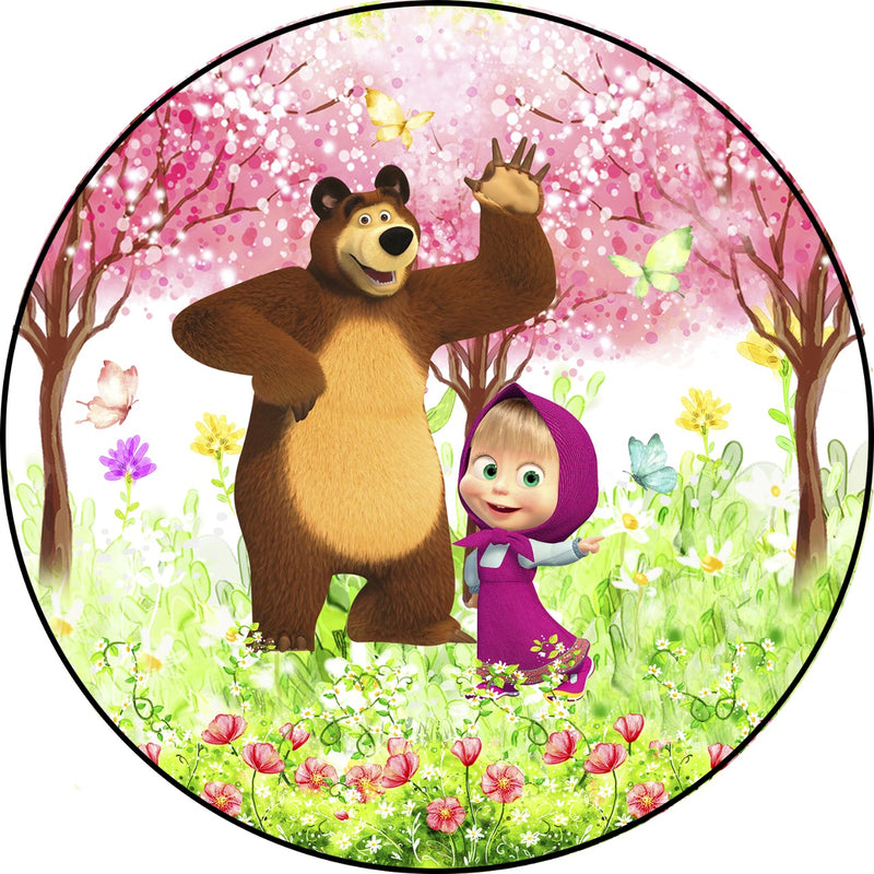 Capa Painel Redondo Mesa Masha e o Urso Sublimado C/ Elástico 50×50Cm 03