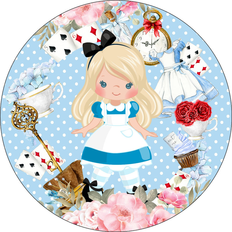 Capa Painel Redondo Mesa Alice no País das Maravilhas Sublimado C/ Elástico 50×50Cm 02