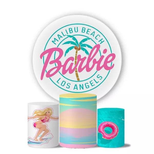 Kit Painel Redondo e Trio Capas Cilindro Sublimado Barbie