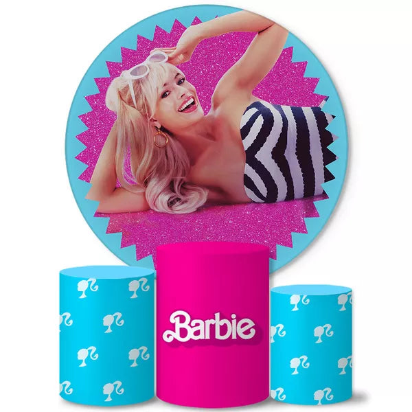 Kit Painel Redondo e Trio Capas Cilindro Sublimado Barbie