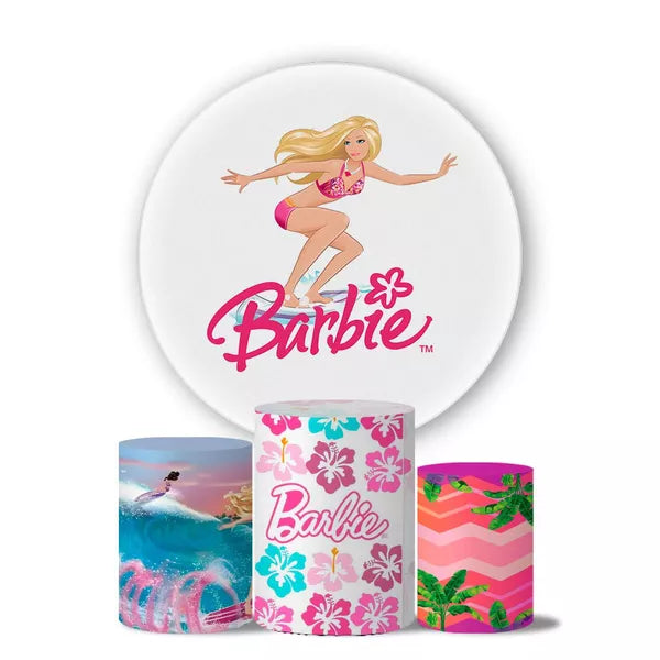 Kit Painel Redondo e Trio Capas Cilindro Sublimado Barbie