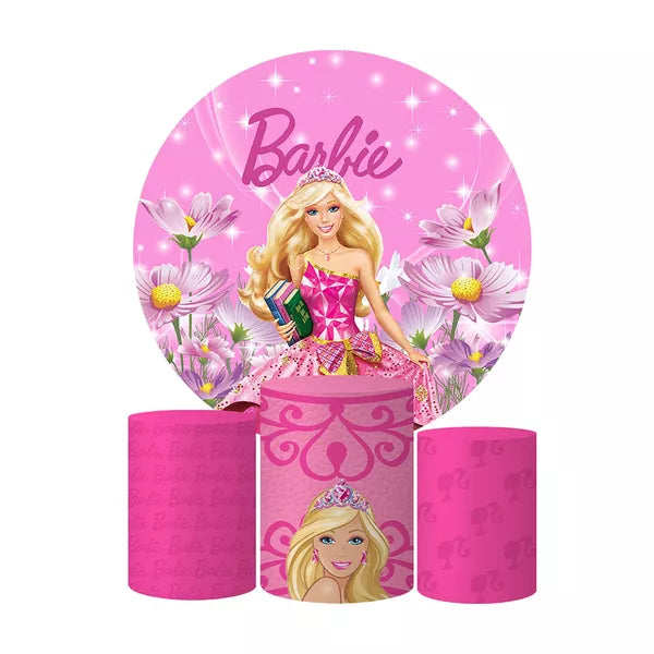 Kit Painel Redondo e Trio Capas Cilindro Sublimado Barbie
