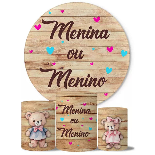 Kit Painel Redondo e Trio Capas Cilindro Sublimado Chá Revelação