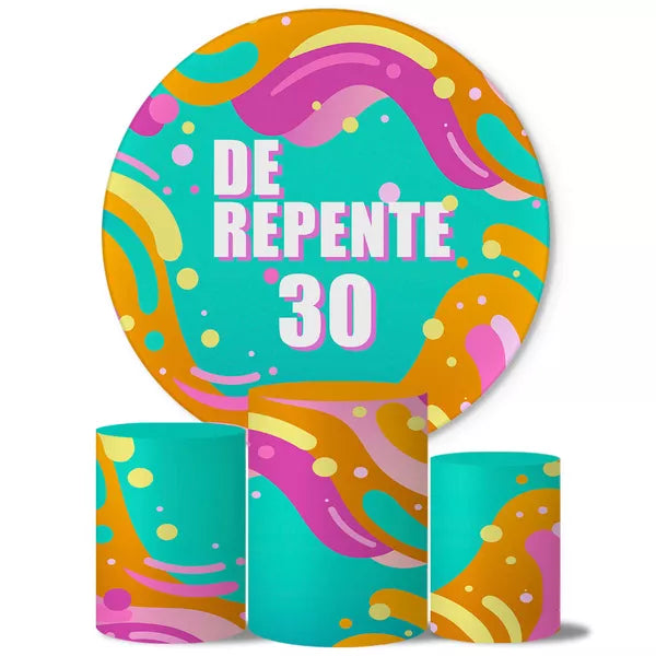 Kit Painel Redondo e Trio Capas Cilindro Sublimado De Repente 30