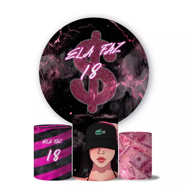 Kit Painel Redondo e Trio Capas Cilindro Sublimado 18 Anos