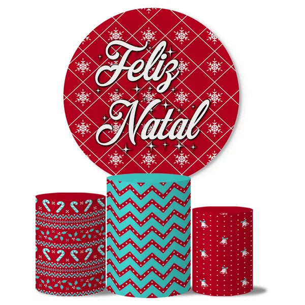Kit Painel Redondo e Trio Capas Cilindro Sublimado Natal