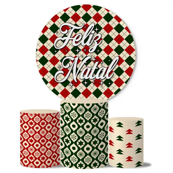 Kit Painel Redondo e Trio Capas Cilindro Sublimado Natal