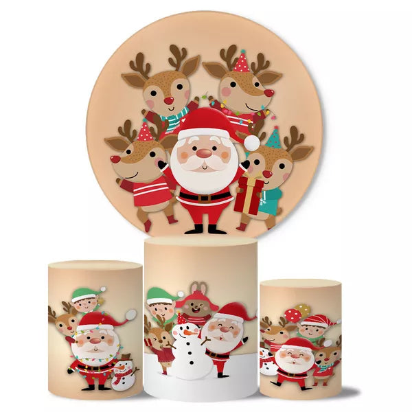 Kit Painel Redondo e Trio Capas Cilindro Sublimado Natal