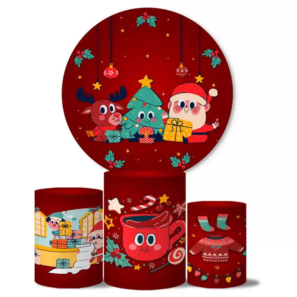 Kit Painel Redondo e Trio Capas Cilindro Sublimado Natal