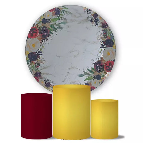 Kit Painel Redondo e Trio Capas Cilindro Sublimado Floral
