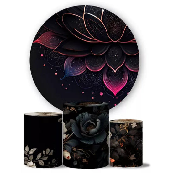 Kit Painel Redondo e Trio Capas Cilindro Sublimado Floral