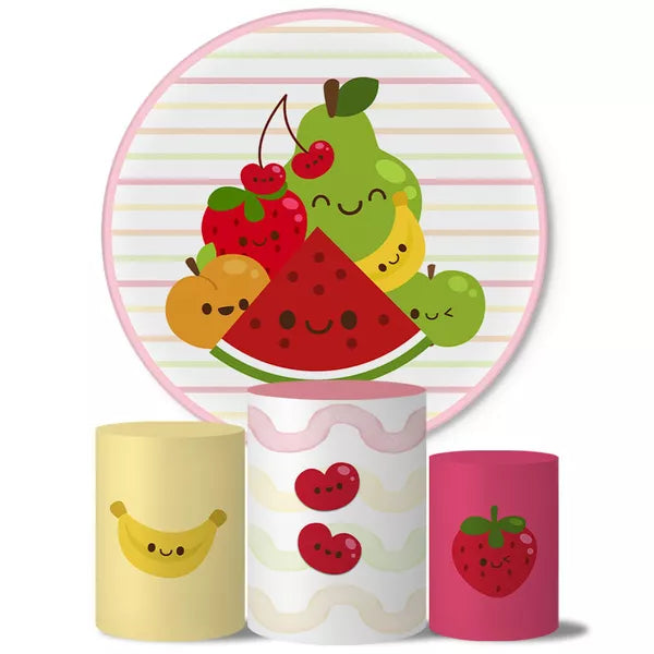 Kit Painel Redondo e Trio Capas Cilindro Sublimado Frutinhas