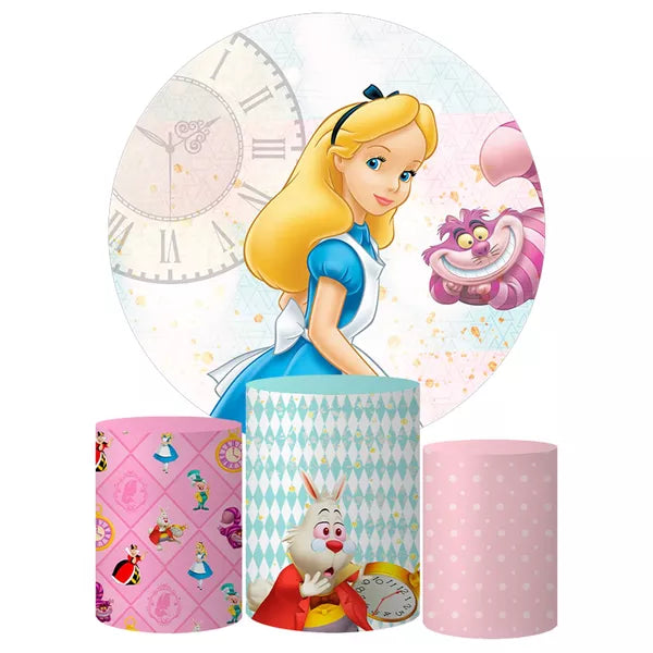 Kit Painel Redondo e Trio Capas Cilindro Sublimado Alice