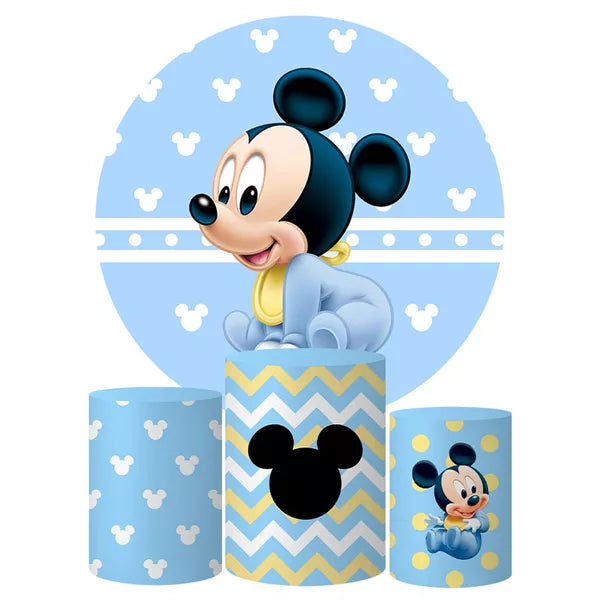 Kit Painel Redondo e Trio Capas Cilindro Sublimado Baby Mickey