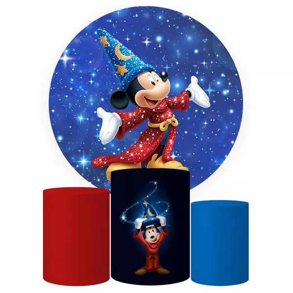 Kit Painel Redondo e Trio Capas Cilindro Sublimado Mickey Mágico