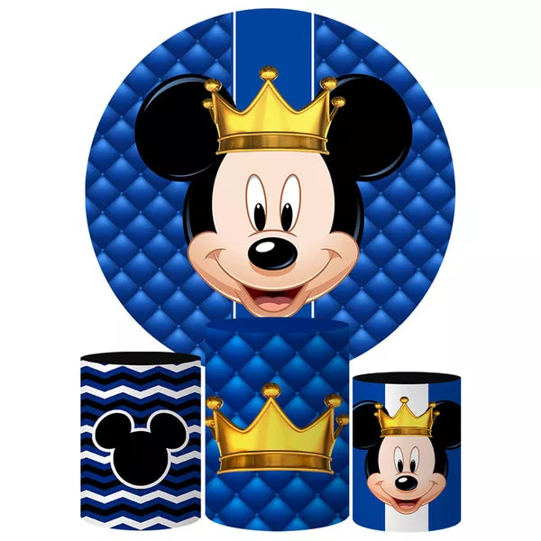 Kit Painel Redondo e Trio Capas Cilindro Sublimado Mickey Rei
