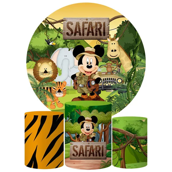 Kit Painel Redondo e Trio Capas Cilindro Sublimado Mickey Safari