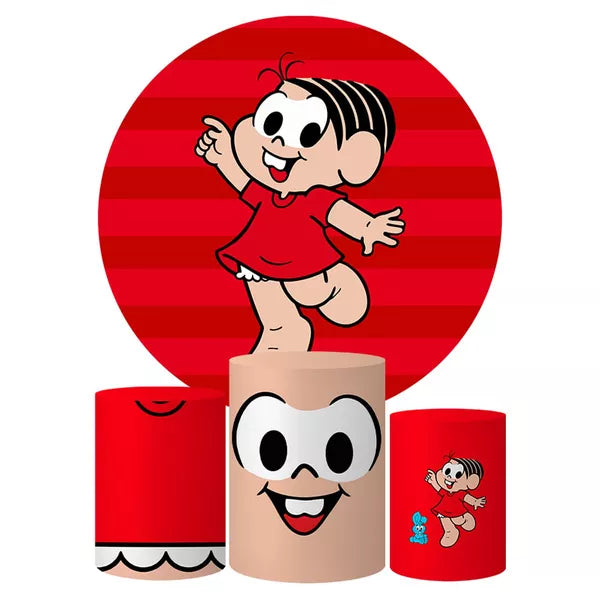 Kit Painel Redondo e Trio Capas Cilindro Sublimado Turma da Mônica