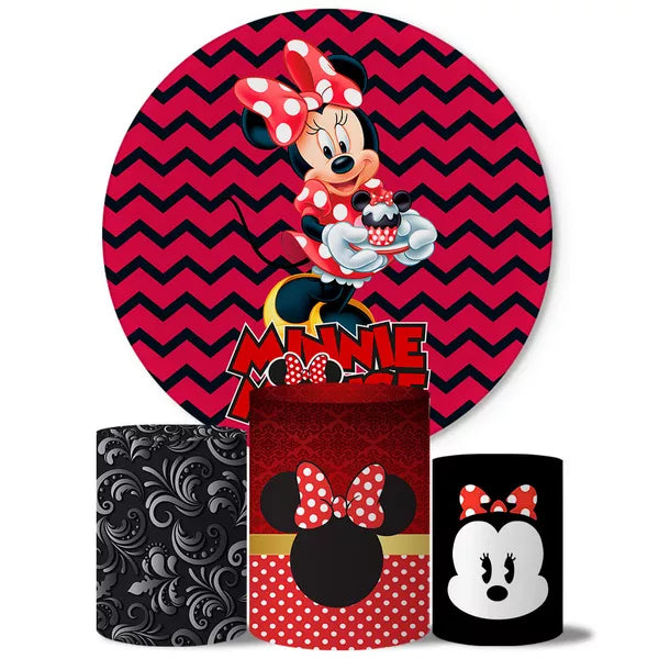 Kit Painel Redondo e Trio Capas Cilindro Sublimado Minnie