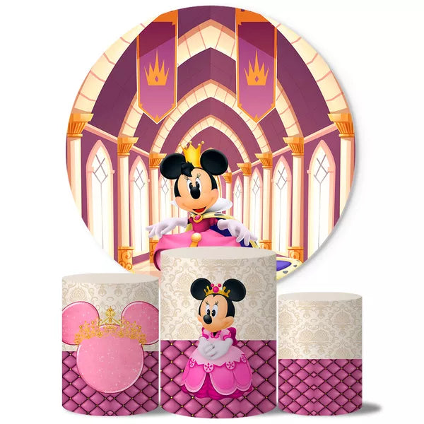 Kit Painel Redondo e Trio Capas Cilindro Sublimado Minnie