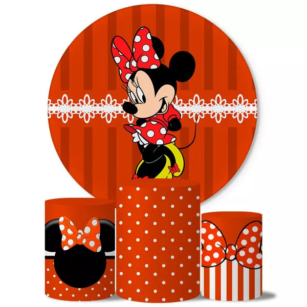 Kit Painel Redondo e Trio Capas Cilindro Sublimado Minnie