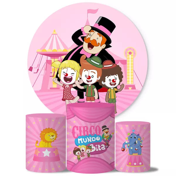 Kit Painel Redondo e Trio Capas Cilindro Sublimado Mundo Bita