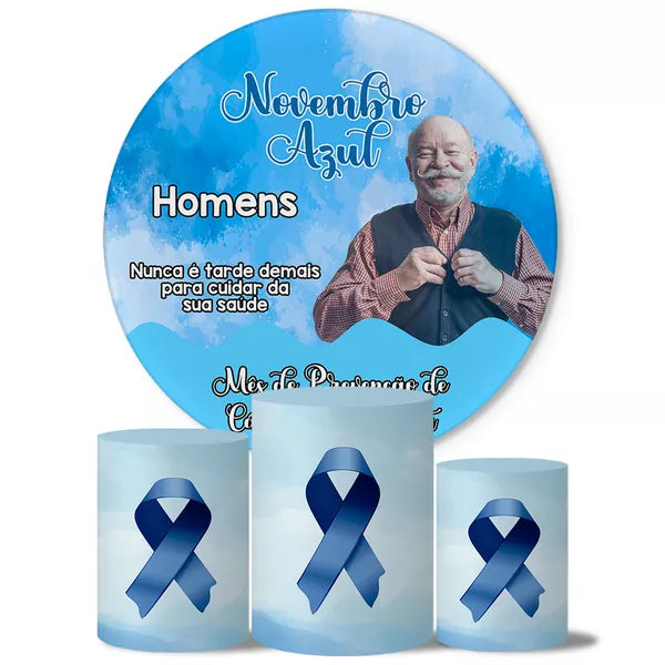 Kit Painel Redondo e Trio Capas Cilindro Sublimado Novembro Azul