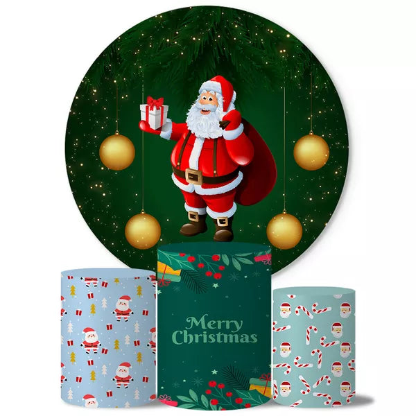 Kit Painel Redondo e Trio Capas Cilindro Sublimado Natal