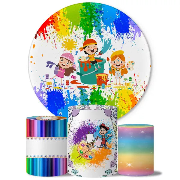Kit Painel Redondo e Trio Capas Cilindro Sublimado Pintando o 7