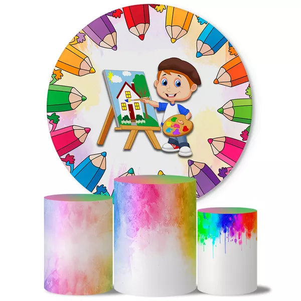 Kit Painel Redondo e Trio Capas Cilindro Sublimado Pintando o 7