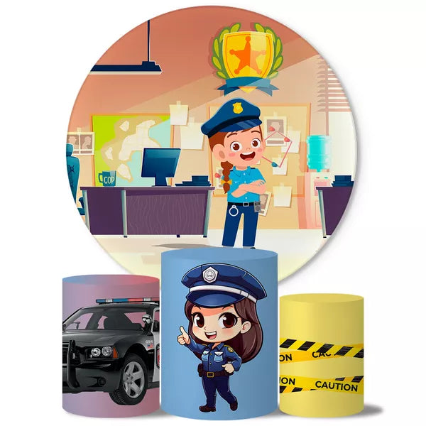 Kit Painel Redondo e Trio Capas Cilindro Sublimado Policia