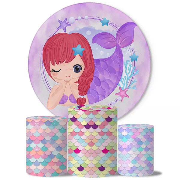 Kit Painel Redondo e Trio Capas Cilindro Sublimado Sereia