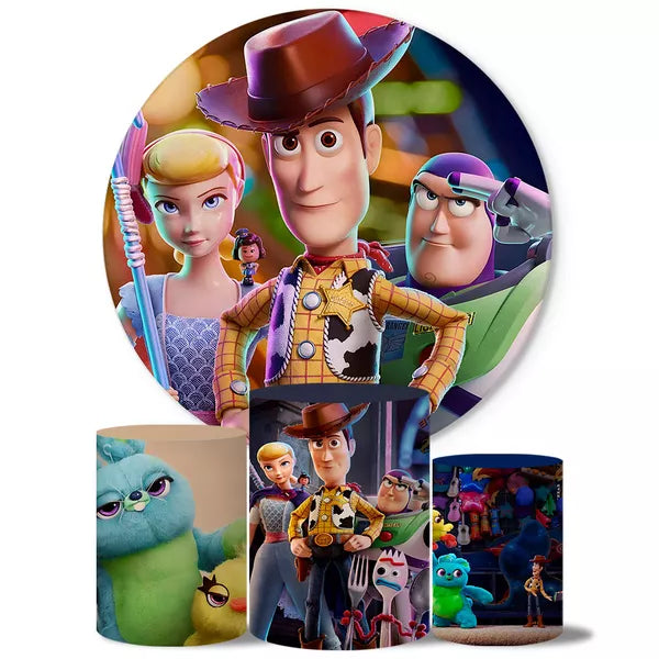 Kit Painel Redondo e Trio Capas Cilindro Sublimado Toy Story